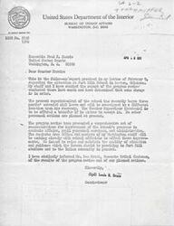 ["Senator Fred R. Harris received a letter from Doc Pewewardy recommending the appointment of Mr. Bobby Cannon as Superintendent of the Fort Sill School. Senator Harris forwarded the recommendation to the Bureau of Indian Affairs, who informed him that no final decision had been made regarding the appointment. They encouraged Mr. Cannon to apply for the position through the Muskogee Area Personnel Office. Doc Pewewardy emphasized the importance of utilizing local talent and youth leadership in community programs."]