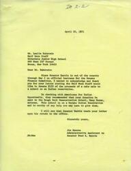 ["The document from Jim Monroe, the administrative assistant to Senator Fred Harris, informs Mrs. Judy Knife Chief of the Orange County Indian Center that Senator Harris is out of the country on official business and encloses a report from 1969 regarding the administration of the Chilocco Indian School. In response, Mrs. Knife Chief writes a letter to Senator Harris expressing concern about the mistreatment of Indian students at the school and requests information on any investigations or actions taken to address the issue. She emphasizes the importance of prioritizing human welfare over politics and requests a prompt reply."]