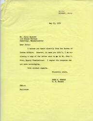 ["Jerry Muskrat is a student in his last year of law training at Harvard Law School and has requested financial assistance from the Bureau of Indian Affairs. The Bureau has declined to assume payment of his loan obligations but is currently funding him on a tuition and fees basis. Senator Fred Harris has expressed disappointment in the response from the Deputy Commissioner of the Bureau of Indian Affairs and has requested a review of Muskrat's case. Muskrat has thanked Senator Harris for his efforts and is seeking further assistance in obtaining financial aid for his tuition expenses."]