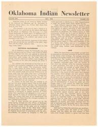 ["The Oklahoma Indian Newsletter discusses the issue of heirship land ownership among Native Americans in Oklahoma, highlighting the complexity and complications of dividing inherited land among multiple heirs. It also addresses the importance of sanitation in Indian communities, detailing a project led by Gabe E. Parker to provide clean water and sanitary facilities to a Choctaw settlement. The newsletter encourages Indians to participate in discussions and provide feedback on these important issues."]