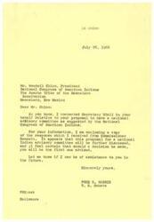 ["The Bureau of Indian Affairs is considering a proposal for a national advisory committee by the National Congress of American Indians. The Bureau is exploring the idea of having members of the advisory committee elected by tribal representatives from different regions. Regional meetings with Indian people are planned for late summer and early fall to discuss the proposal further. Senator Harris's interest in the matter is appreciated."]