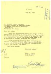 ["The President of the National Congress of American Indians, Wendell Chino, wrote a letter to Senator Fred R. Harris expressing appreciation for his speech on the \"New Destiny for American Indians\" and agreeing with the need for a new approach to solving Indian problems. Chino also emphasized the importance of Indian leaders being actively involved in finding solutions and offered to discuss these issues further during a visit to Washington. He urged for the formation of a top policy making advisory group comprised of tribal leaders representative of Indian groups throughout the United States to help further the development of the American Indian people."]