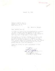 ["The document is from Fred R. Harris, a United States Senate sergeant, to Mr. E. L. Upton regarding a report from the Treasury Department about confusion regarding two checks issued to Mable H. Sargent. Harris offers to make further inquiries on Upton's behalf and expresses willingness to assist."]