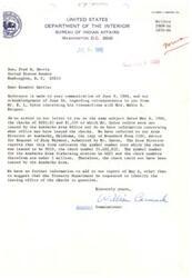 ["The document dated May 19, 1966 from E. L. Upton to Senator Fred Harris in Washington, D.C. is regarding a payment issue with Mable H. Sargent and the Anadarko Indian Agency. Mrs. Sargent claims she did not receive checks in amounts of $850.50 and $1,000.00 that were supposed to be sent to her in May 1965. She is struggling to get help from the Agency to determine the status of the checks and when duplicates will be issued. Mrs. Sargent is ready to pay her rent once she receives the money from the checks, which were related to the sale of land in her mother's estate. A stop payment order on the $850.50 check is enclosed for the Senator's information."]