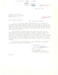 ["The document is from Senator Fred R. Harris to Mr. Ernest L. Upton regarding a report from the Bureau of Indian Affairs about collecting rent from Mrs. Mable Sargeant. The Senator expresses regret that he cannot offer more assistance as his jurisdiction does not cover such matters. He offers future help if needed."]