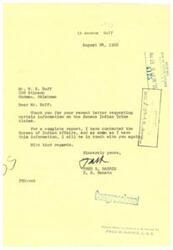 ["Senator Fred R. Harris returned a tape recording concerning the Yuchi people to Mr. Eugene Maxie, along with a report from the Bureau of Indian Affairs. The report states that the Yuchis are Creek Indians and will be entitled to share in an award granted in accordance with legislation passed by Congress. The report also suggests contacting the Muskogee Area Director for further information. Senator Harris offers further assistance if needed."]