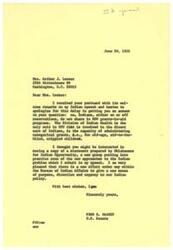 ["The document is a fan letter expressing appreciation for a speech given by Guy Ro Indians about Indian culture and history. The document also mentions a grant and requests information on prevention. The document is signed by Eain M. Lesser."]