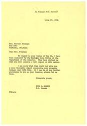["The document from the Bureau of Indian Affairs to Mrs. Marcell Freeman addresses her concerns about damages to her property near Webb City. The Bureau states that she has already been compensated for location fees and allowances through the Osage Agency. The damages she is concerned about were incurred during road construction in 1955, and it is believed that the owner of the construction company paid for these damages. The Bureau expresses regret that the record is vague and doubts that a new settlement could be obtained after so many years."]