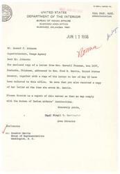 ["A letter from the Department of the Interior Bureau of Indian Affairs to Senator Fred R. Harris regarding an inquiry on behalf of Mrs. Marcell Freeman. The Bureau has provided information to their Muskogee Area Office to address Mrs. Freeman's concerns and assure her that the Area Director will contact her directly."]
