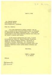 ["Fred R. Harris, a member of the U.S. Senate, is interested in Indian matters and recommends contacting Harold Cameron for information on modern Indian attitudes and problems. Harris's wife is a member of the Comanche Indian tribe and is involved in a non-profit organization to help Oklahoma Indians. Harris suggests reaching out to Cameron at the Southwest Center for Human Relations Studies at the University of Oklahoma for source material on the topic."]