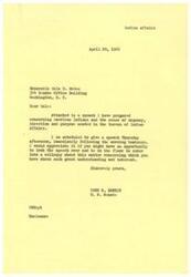 ["Fred R. Harris, a U.S. Senator, is sending speeches to various government officials regarding the sense of urgency, direction, and purpose needed in the Bureau of Indian Affairs. He requests that they review the speech and be present for a discussion on the matter."]