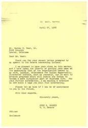 ["Senator Fred R. Harris thanks Harvey E. West for his letter regarding the treatment of Indians. He has added West's name to the membership list of an organization for Indian opportunity and has sent him a brochure for more information. Senator Harris also offers his assistance in the future."]