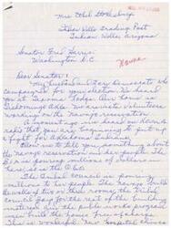 ["The letter is from a Vista Volunteer working on the Navajo reservation in Oklahoma, expressing frustration with the lack of cooperation from the Navajo people and the difficulty of their work. The volunteer mentions the positive impact of government programs on the reservation but also highlights the challenges they face in trying to help the community. They urge Senator Fred Harris to continue fighting for the Oklahoma Indians and express disappointment in the lack of support from Vista in allowing them to stay where they are needed."]