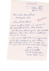 ["The letter is requesting information and help from Senator Harris regarding the settlement of claims by the Wyandotte Indian tribe. The writer, Mrs. C.R. Cotter, is seeking any information or assistance Senator Harris may have in resolving the claims of the tribe."]