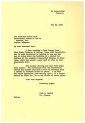 ["Fred R. Harris, a U.S. Senator, received a letter from Miss Irene Wimberly who is interested in helping to build a church for the Indians of the Anadarko Intertribal Mission in Oklahoma. She had previously written to Reverend Dennis Herd of the Pentecostal Church of God of America, Inc. in Joplin, Missouri about this matter. Harris is requesting an update on the status of the plans to build the church in Anadarko."]