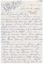 ["The letter is from a retired nurse who is also a licensed minister from Texas, expressing their desire to help Indian people in Anadarko church. They have been working with Indian people for 1 1/2 years and have made several trips to help them. They are interested in intertribal mission and want to help build a comfortable church for worship. Their main interest is the welfare of the church and they are willing to work for the glory of God. They have papers with United Christian fellowship and are willing to assist any denomination. They have lived in Dallas for 42 years and have experience in home missions. They express their willingness to help in any way possible and have requested a copy of a position drawn up by the church members regarding building a church for Indian people."]