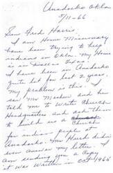 ["The text is a letter written by Sen Fred Harris, who is trying to help the Native American Indians in Oklahoma . He has been in Anadarko for the past two years and is requesting the Church Headquarters to build a church for the Indian people. He has not received a response from the Church since 1965. Harris expresses his frustration at the lack of support for the Native American community and mentions that the Indian agency is not interested in building schools or churches. He also includes a list of names of Indians who have signed a petition asking for help to build a new church in Anadarko. Harris ends the letter by thanking the recipient in advance for any consideration."]