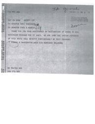 ["A message was sent to Senator Mike Monroney and Senator Fred R. Harris thanking them for their assistance in restoring funds to the Bureau of Indian Affairs extension program for FY 1967. The sender, Virgil N Harrington, expressed confidence that the Indian citizens of the state would benefit greatly from the program."]