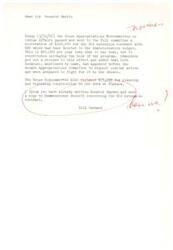 ["The House Appropriations Subcommittee on Indian Affairs restored $100,000 for the Bureau of Indian Affairs extension contract with OSU, which had been deleted in the Administration budget. This is $25,000 less per year than before, but it salvages most of the program. Edmondson released a statement about this and mentioned that both Senators had requested similar action in the Senate. The Subcommittee also restored $75,000 for planning and construction of a dorm at Euphala. It is mentioned that Senator Harris had written to Senator Hayden and Commissioner Bennett about the Bureau of Indian Affairs extension contract."]