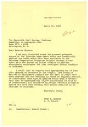 ["Senator Fred R. Harris is concerned about the proposed budget cuts to the Interior Department, specifically affecting the Oklahoma Cooperative Extension Service's educational assistance program for less developed Indian families. He is requesting that appropriations be restored to fund this program, highlighting the benefits it has provided over the past 10 years to thousands of individuals and dedicated Extension agents."]