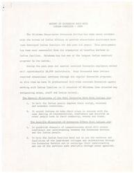 ["The Oklahoma Cooperative Extension Service has been working with Indian families for the past ten years, providing educational assistance to help improve their social, cultural, and economic conditions. The program aims to establish communication, encourage use of educational services, develop resources, involve leadership, improve family food supply, clothing, health, housing, and safety, promote family business management, agricultural production, and marketing, as well as engage in resource development and public affairs. 4-H club work is also a key focus of the program. The report highlights the challenges and successes of the Extension work with Indian families in Oklahoma."]
