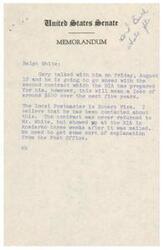 ["Ralph White is concerned about a contract he bid on at an Indian Agency auction, which was lost in the mail and resulted in a higher bid being accepted. He is seeking help from Senator Fred R. Harris to resolve the issue and ensure that his original bid is honored. The matter is being looked into by the Bureau of Indian Affairs and communication between White, the Agency, and Senator Harris is ongoing."]