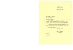 ["Senator Fred R. Harris sent a letter to Mrs. Zorah E. Sigg's enclosing a report from the Bureau of Indian Affairs regarding the Colorado River Basin Project. The project aims to provide water support for the Hualapai Tribe and is currently before Congress for authorization. The bill, if enacted, would authorize the construction of Hualapai Dam, provide compensation to the Tribe, and grant them certain rights and access to resources. The letter from Mrs. Sigg's expressing support for the project was also enclosed in the correspondence."]