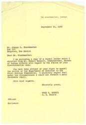 ["The text is a series of letters concerning a discrimination case filed by Joseph L. Shankhamala. The Department of Interior closed the case based on procedural aspects and Shankhamala's rejection of a hearing. Senator Fred R. Harris expresses regret that a more favorable reply could not be given and advises Shankhamala of his right to appeal to the Civil Service Commission. There is also mention of Shankhamala's employment situation and desire for a transfer."]