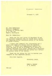 ["The letter from DeMontiney to Senator Harris expresses appreciation for his speech on American Indians and discusses the need for reform within the Bureau of Indian Affairs. DeMontiney highlights the importance of tribal leaders having more autonomy in planning and programming, as well as the need for a training program for new Bureau of Indian Affairs employees. He also mentions the upcoming regional meetings with tribal leaders to discuss proposals for legislation. The letter emphasizes the importance of addressing the needs and concerns of American Indians."]