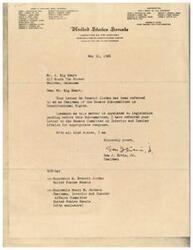 ["The text is a letter from Sam J. Ervin, Jr., Chairman of the Senate Subcommittee on Constitutional Rights, in response to a letter from J. Big Heart. Ervin states that the matter in the letter is unrelated to legislation pending before the Subcommittee and has referred it to the Senate Committee on Interior and Insular Affairs for a response. The letter is dated May 31, 1966."]