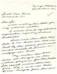 ["The letter is from Bardina J. Holevorts on behalf of her widowed mother, seeking information about Indian landowners whose lands are held in trust by the federal government. She mentions that they have been denied benefits and services due to the land ownership situation and asks if the land her mother owns is held in trust."]