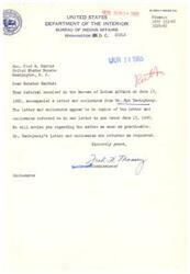 ["The Bureau of Indian Affairs received a referral from Senator Harris regarding a letter and enclosures from Kye Yackeyonny. They will provide an update on the matter soon and have returned the letter and enclosures to Yackeyonny."]