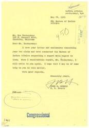 ["Kye Yackeyonny sent a letter to Fred R. Harris regarding a tax claim, and Harris has contacted the Bureau of Indian Affairs for a report on the matter. Harris will write to Yackeyonny again once he receives the report."]