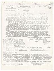 ["The text consists of three affidavits given by John Johnson and Bud Johnson regarding the ownership of land, heirship, and personal knowledge of individuals. John Johnson states that he did not sign a certain instrument and conveys his interest in land to two individuals. He also mentions trying to obtain funds from the Indian Bureau. Bud Johnson affirms the birth date and marital status of John May Johnson."]