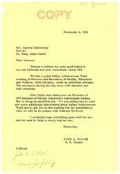 ["Fred R. Harris thanks Reaves Nahwooksy for his letter and comments about Indian Achievement Week. He mentions a successful meeting at Norman with Secretary John Gardner, and that Iola Taylor has taken over as Director of OIO. Harris promises to send more information about Indian Achievement Week and get Nahwooksy on the mailing list for newsletters. He expresses his desire to help in any way possible."]