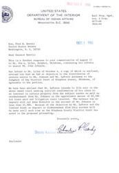 ["The letter is a response to Senator Fred R. Harris regarding a communication from Sim L. Liles about assisting John Johnson. The Bureau of Indian Affairs advised that they have no objection to distributing money to Johnson and LeForce as per a court judgment, but no disbursement will be made until a court decision is reached due to objections from LeForce and limited funds available."]