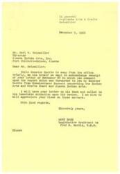 ["The letter acknowledges receipt of a letter from Heinmiller regarding the report on Indian Arts and Crafts Board and Alaska Indian arts. It states that Senator Harris will be informed of the letter upon his return and appreciates Heinmiller's views on the matter."]