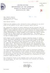 ["The Bureau of Indian Affairs received a letter from Mrs. Driskell, forwarded by Senator Harris, regarding Indian education and scholarships. The Bureau appreciates the support of the Daughters of the American Revolution in providing scholarships for Indian students. The Bureau recognizes individuals as Indians regardless of their degree of Indian blood if they are enrolled members of a tribe. Assistance for Indians living independently among the general population must be obtained from available sources. The Federal Government provides assistance programs for needy Indians on or near reservations, with criteria such as possession of Indian blood and residence on reservation or trust property. Mrs. Driskell's letter and Senator Harris' response have been enclosed for review."]