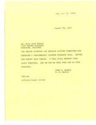["The document is from Bill Keeler, the principal chief of the Cherokee Nation, to Senator Fred Harris. Keeler thanks Harris for introducing a bill to provide that certain lands of the Chilocco Indian School be held in trust. Keeler says he appreciates all the help Harris is giving the Cherokees."]