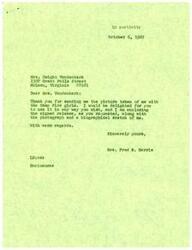 ["The document contains a request for information on Mrs. Dwight Vandenbark, along with her address. The sender thanks the recipient in advance for their help."]