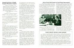 ["The document discusses various actions being taken by Congress and Senate committees to improve health care and access to food stamps. It mentions bills for hospital construction, modernization, and improvements to the food stamp program. It also discusses a bill for public service job financing and support for the concept of public service employment. Senator Yarborough is mentioned for his efforts in health care reform."]