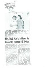["Mrs. LaDonna Harris, wife of Senator Fred R. Harris, was initiated as an honorary member of Delta Sigma Theta Sorority at their national convention in Baltimore. She was recommended by members of the Lawton Alumnae Chapter. Several members from Oklahoma attended the convention and expressed their delight in having LaDonna Harris join the sorority."]