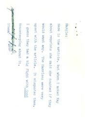 ["Margie received an article from Kay, but when asked about reprints, Kay said the Harrises were upset with the misquotes in the article and had a dispute with Good Housekeeping."]