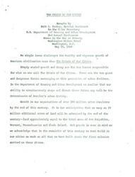 ["Ruth L. Prokop, Special Assistant to the Under Secretary at the U.S. Department of Housing and Urban Development, discusses the crisis facing American cities in 1968 due to the forces of growth and decay. She highlights the need for a national urban strategy to address issues such as poverty, lack of opportunity, and social disorganization. Prokop outlines the Department's efforts to address these challenges through programs like public housing, urban renewal, and the Model Cities program, which aims to create model neighborhoods across the country. President Johnson has requested $2.5 billion in funding for this initiative over the next three years."]