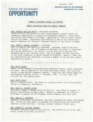 ["The document provides brief biographical information on the members of the Women's Advisory Council on Poverty, including their backgrounds, accomplishments, and involvement in various organizations and programs related to poverty and community development. The council members come from diverse backgrounds and have a wide range of experience in social work, education, health, and advocacy. They have been appointed to serve in various roles to address issues related to poverty and women's rights."]