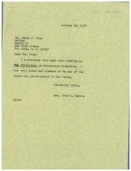 ["LaDonna Harris received a letter from McCall's editor, James F. Fixx, thanking her for participating in the McCall Forum on Womanpower-in-action. The letter informed her about the establishment of Womanpower-in-Action and provided her with an advance copy of the feature that would be published in the October issue of the magazine."]