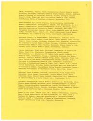["The document lists various women's organizations and clubs from different states across the United States, including church groups, professional women's clubs, and sororities. These organizations are involved in community service, advocacy, and social activities."]