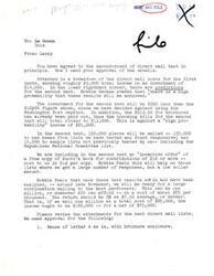 ["The document contains a table with estimated costs for a direct mail campaign, broken down by item. The total cost for the first test is estimated at $14,036.23, and the total cost for the second test is estimated at $12,464.00."]