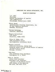 ["The document lists the Board of Directors for Americans for Indian Opportunity, Inc., including their names, positions, and addresses. It also mentions that there are currently two vacancies on the board and that Jim MacDonald has been appointed as the Executive Director."]