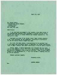 ["The letter is thanking Ms. Evelyn Dubrow for attending a luncheon to discuss lobbying on Indian affairs. The writer, LaDonna Harris, encloses a letter soliciting a contribution for the AIO Action Council budget and includes a copy of the budget and annual report for Americans for Indian Opportunity. Harris asks Dubrow to follow up with Mr. Stulberg and to contact her or Margaret Gover as time is short."]